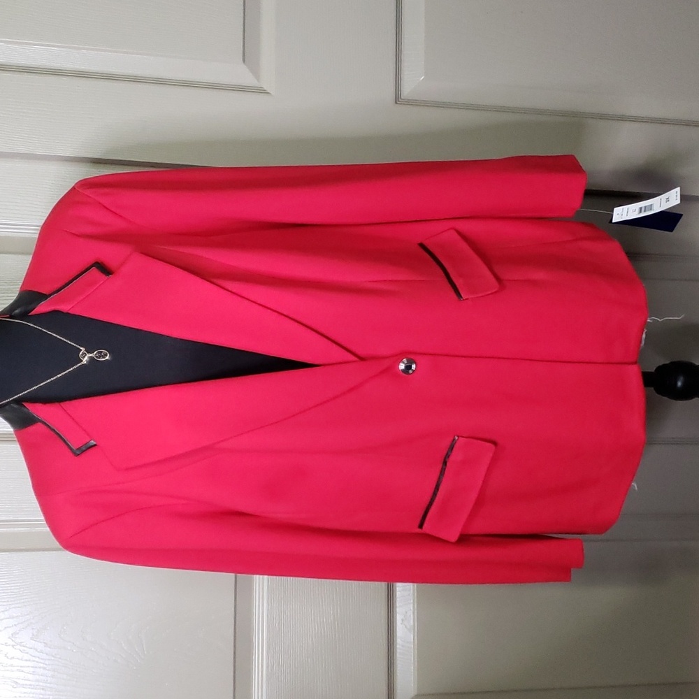 NWT Peter NYGARD Red black leather black vegan leather trim 1 button blazer 3X